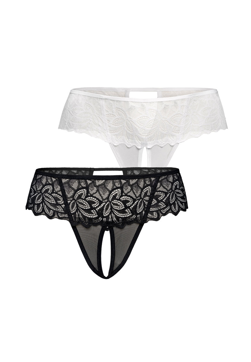 2 Pack Stringi majtki z otwartym krokiem Rosu czarne/białe, Teyli