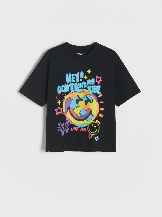 Reserved - T-shirt z nadrukiem Smile World - czarny
