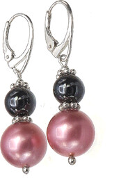 Perły Kryształy Hematyt Unikatowe Kolczyki Srebro