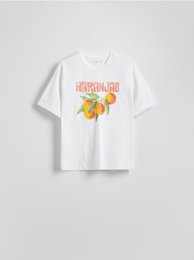 Reserved - Bawełniany t-shirt z nadrukiem - biały