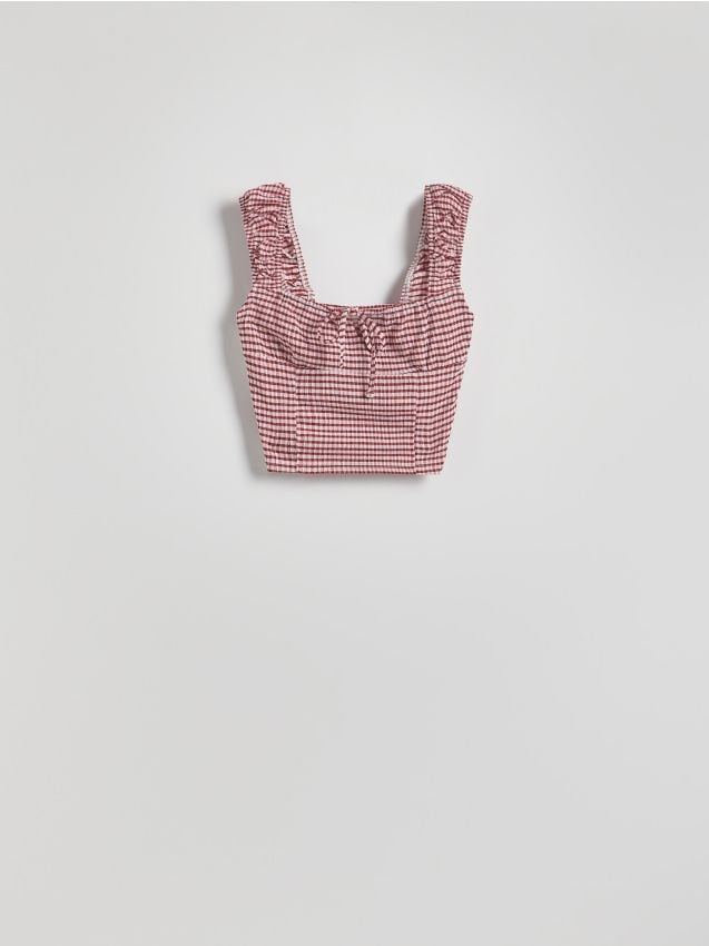 Reserved - Bluzka w kratę - bordowy