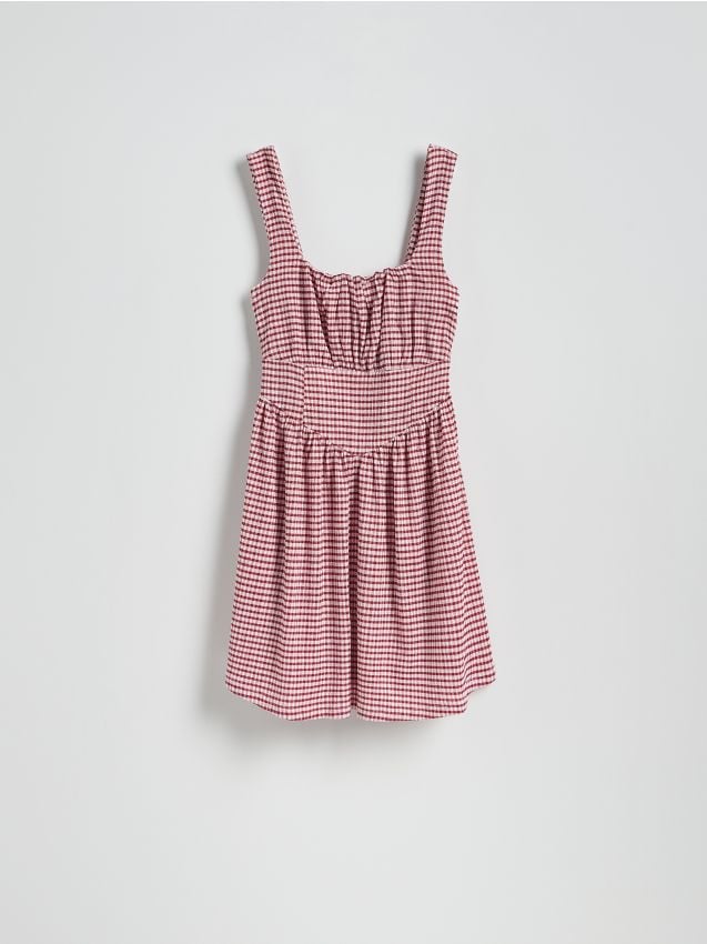 Reserved - Sukienka mini w kratę - bordowy