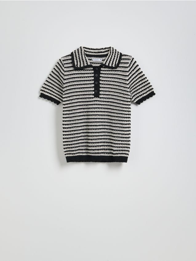 Reserved - Ażurowy sweter polo - wielobarwny
