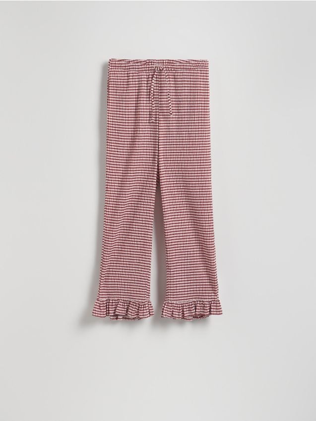 Reserved - Luźne spodnie z falbankami - bordowy