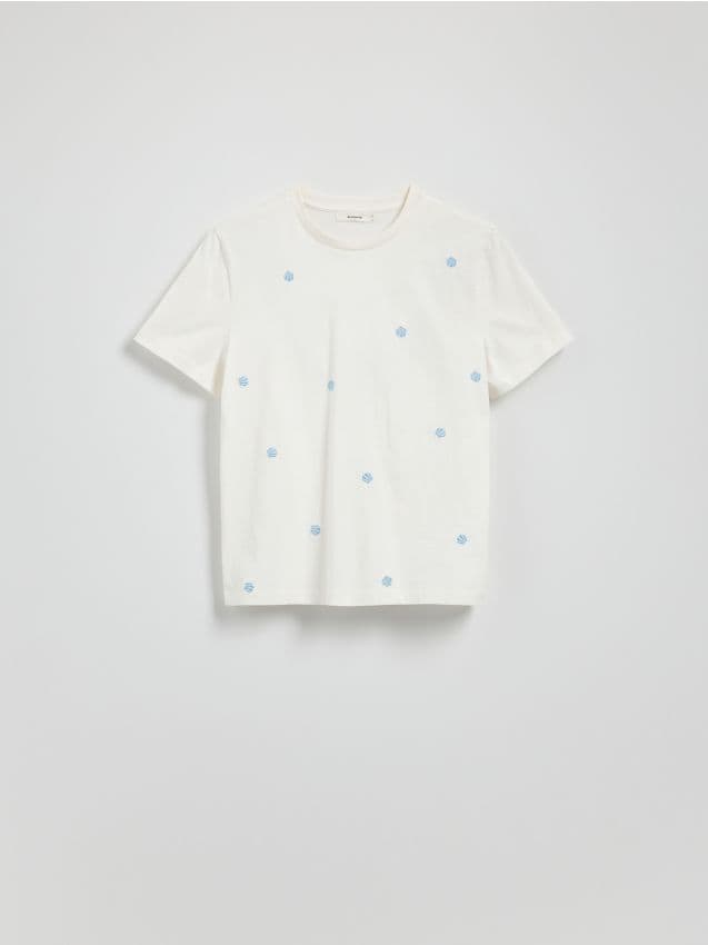 Reserved - T-shirt z haftem - biały