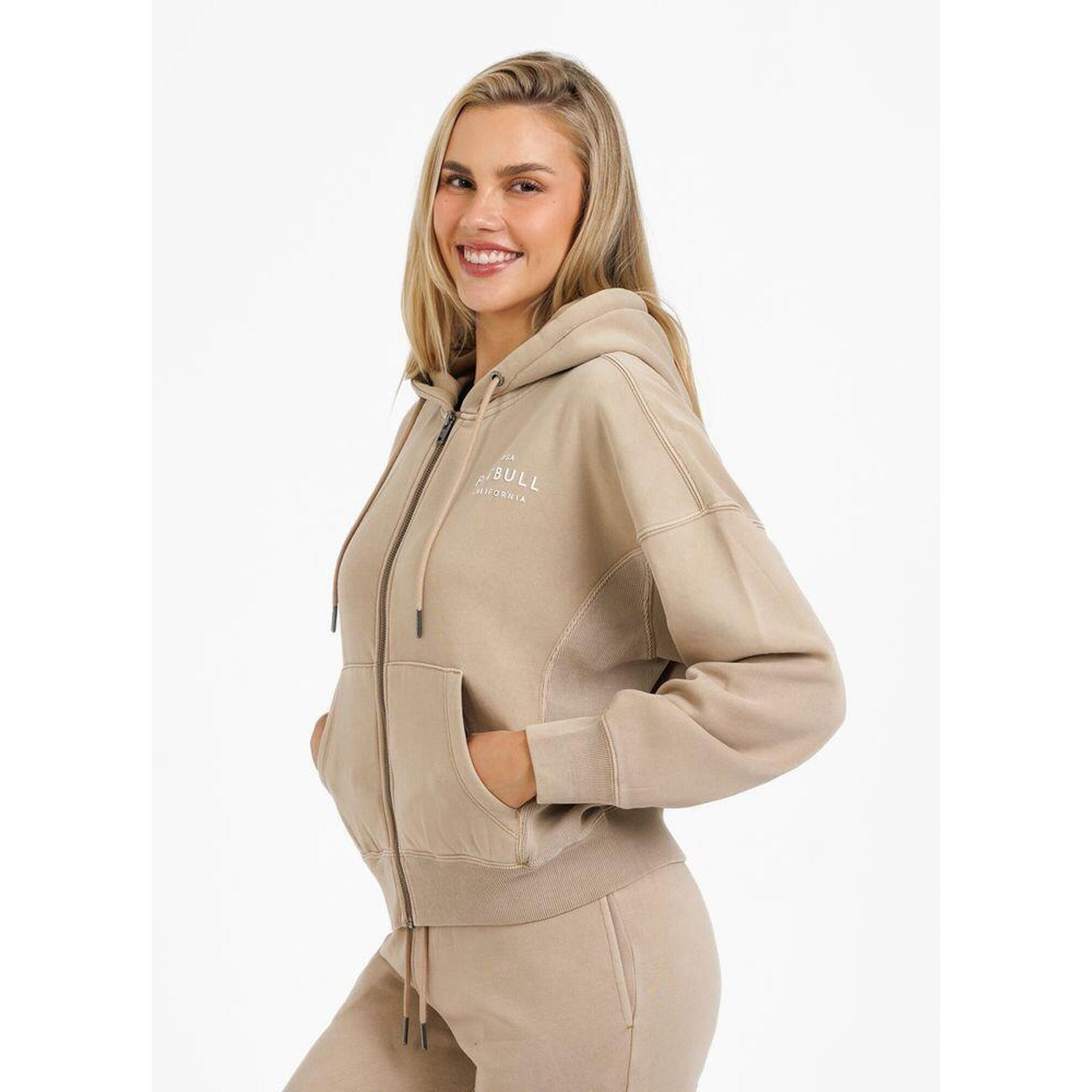 Bluza rozpinana z kapturem damska Pit Bull Washed Manzanita '24 - Piaskowa XS/S