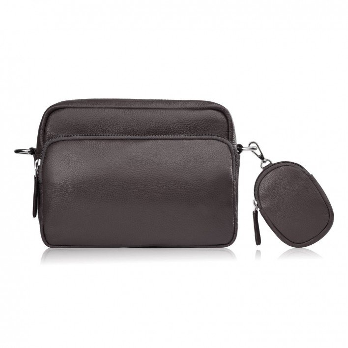 TOREBKA DAMSKA LISTONOSZKA SKÓRZANA Z ETUI NA KLUCZE I DROBIAZGI BRĄZOWA PAOLO PERUZZI E-34-BR