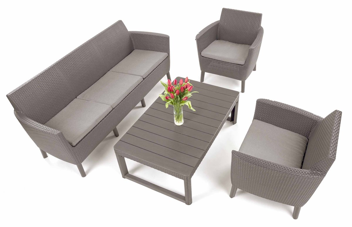 Zestaw Ogrodowy SALEMO 3w1 LYON (Sofa 3-osobowa + 2 Fotele + Podnoszony Stół) Cappucino