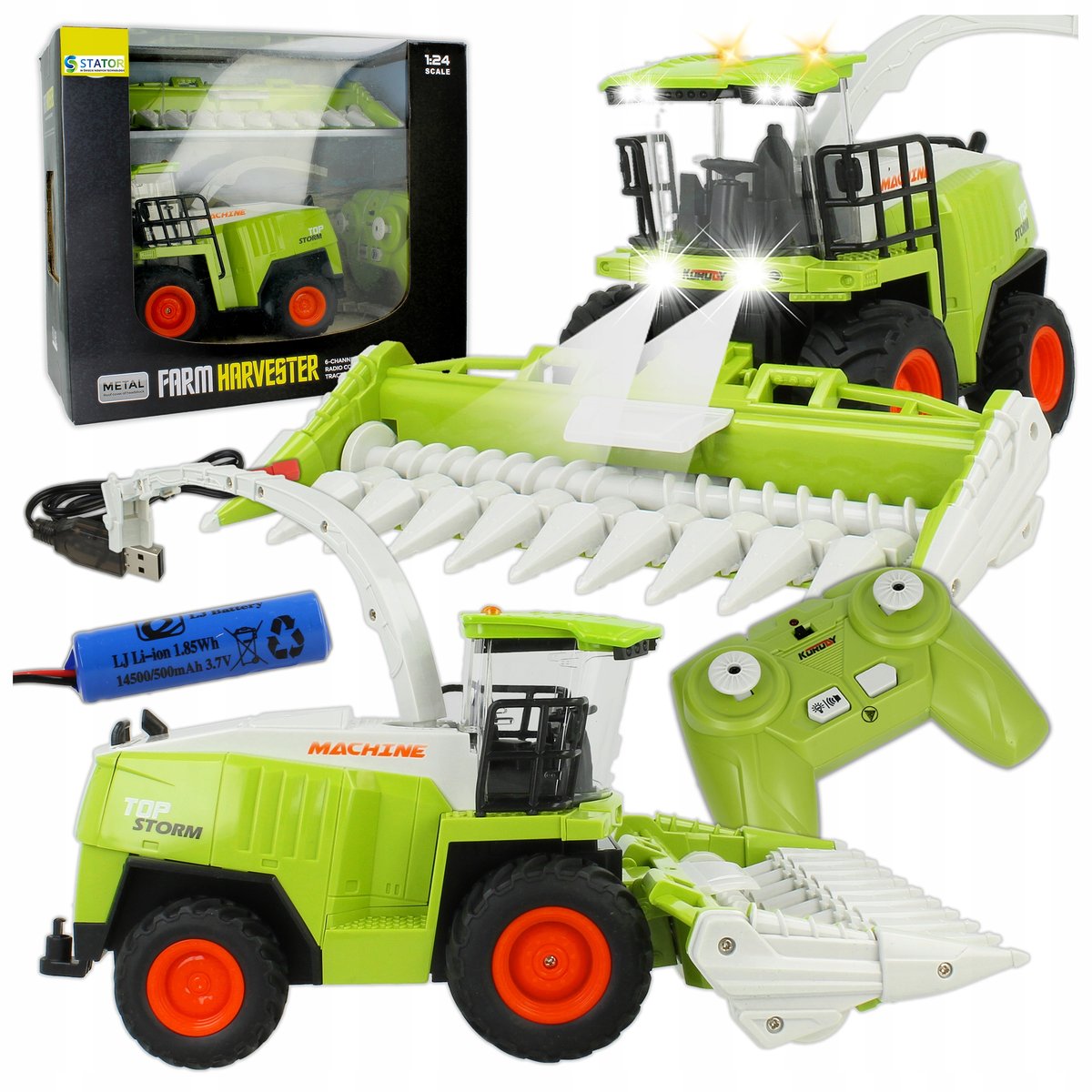 KOMBAJN TRAKTOR ZDALNIE STEROWANY RUCHOME ELEMENTY ŚWIATŁA PILOT R/C