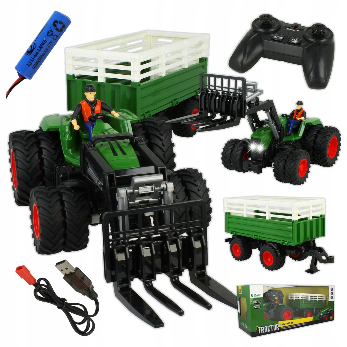 TRAKTOR ZDALNIE STEROWANY RUCHOMY WIDLAK DO SIANA OŚWIETLENIE + PRZYCZEPA