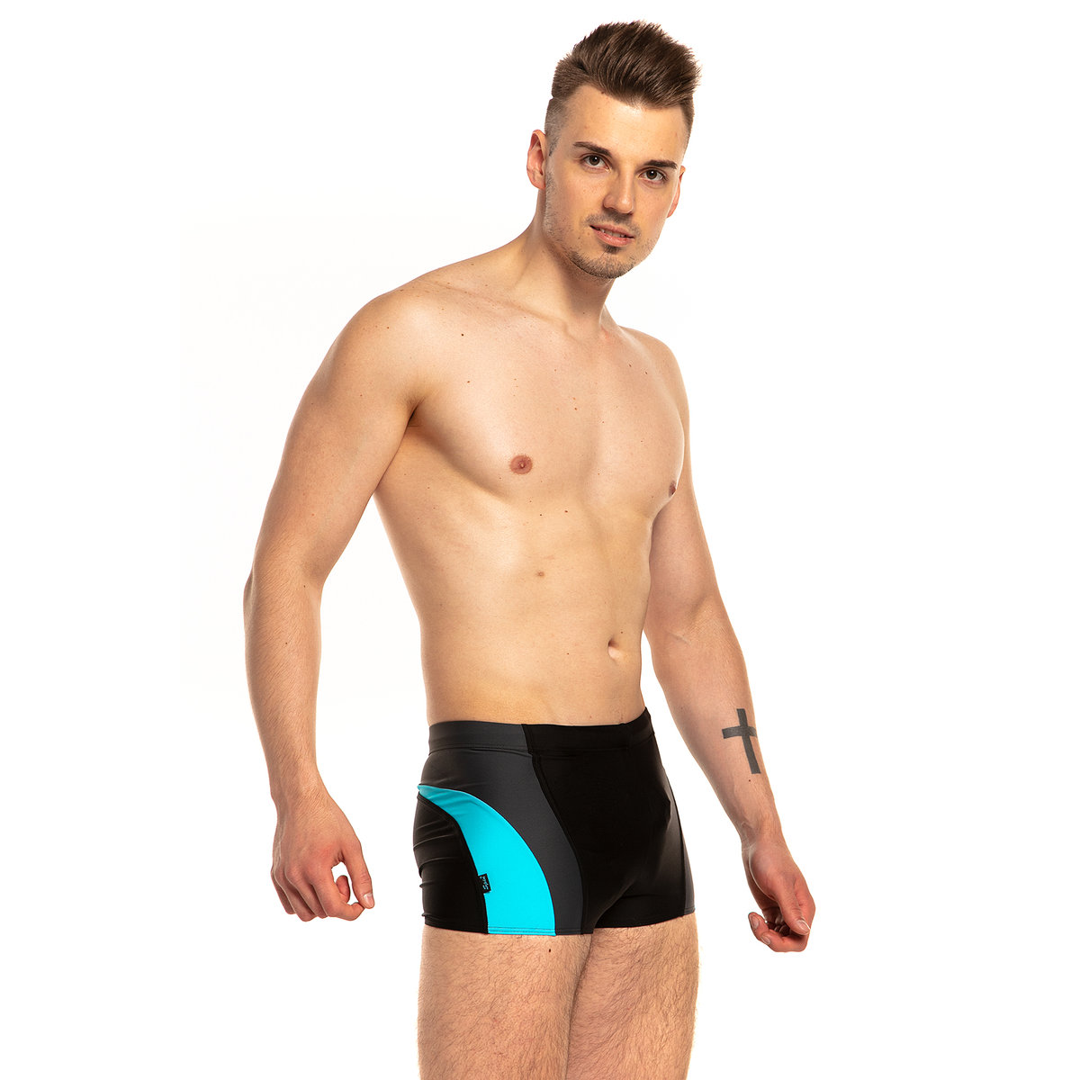 Spodenki męskie S-1432 czarny jasny turkus 3XL