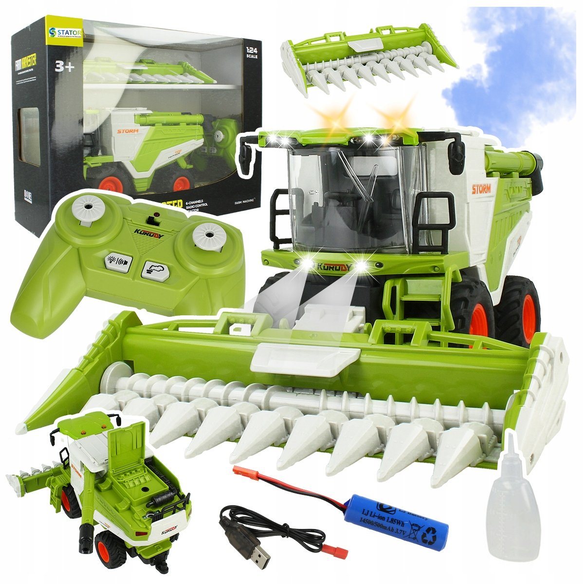 KOMBAJN TRAKTOR ZDALNIE STEROWANY RUCHOME ELEMENTY ŚWIATŁA PILOT R/C