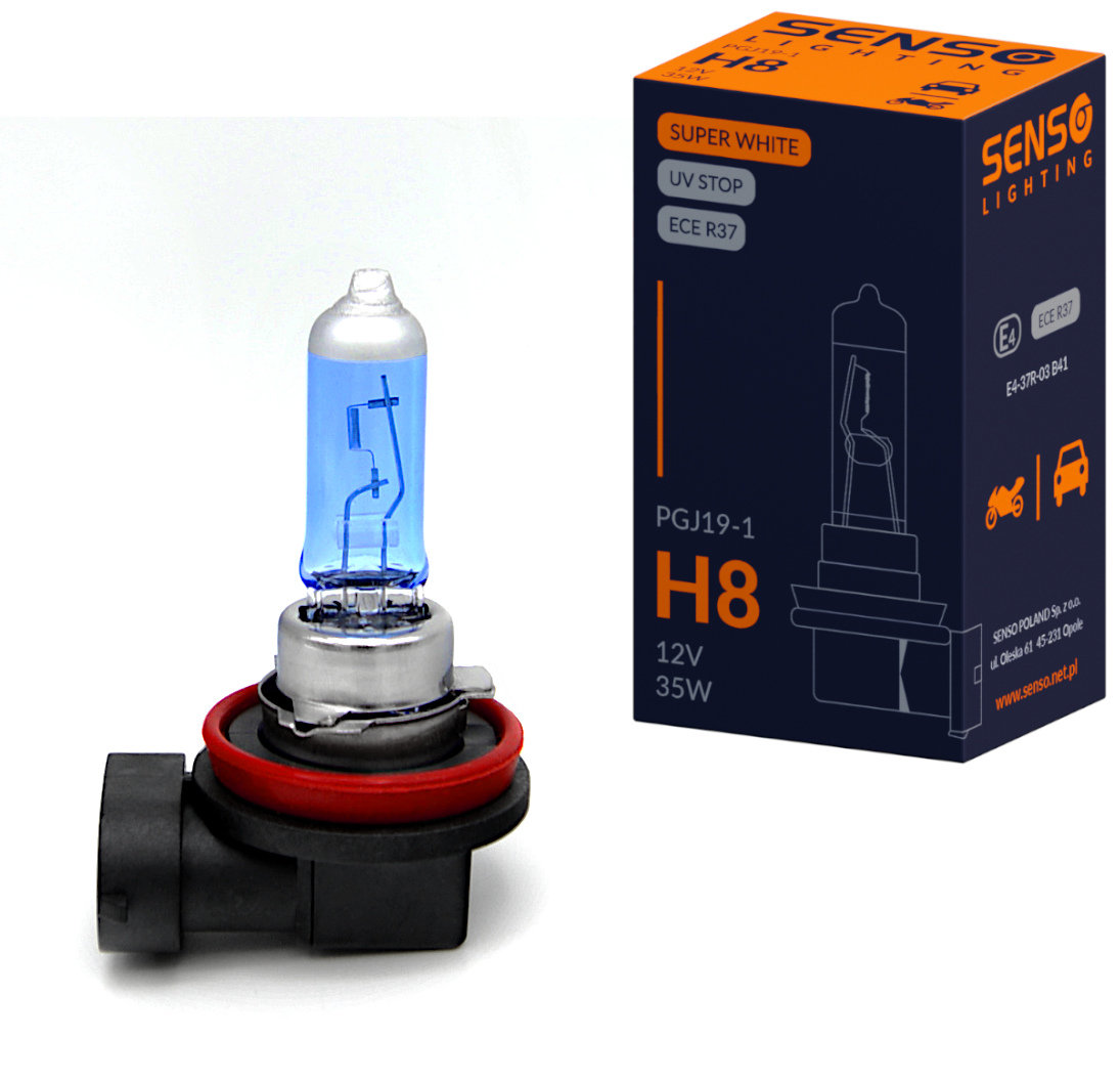 ŻARÓWKA SENSO SUPER WHITE H8 12V 35W PGJ19-1 HOMOLOGACJA E4 XENON