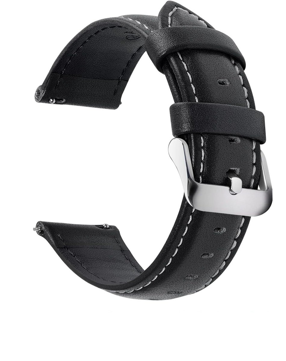 PASEK SKÓRZANY DO ZEGARKA SMARTWATCH CZARNY UNIWERSALNY 20MM FULLMOSA