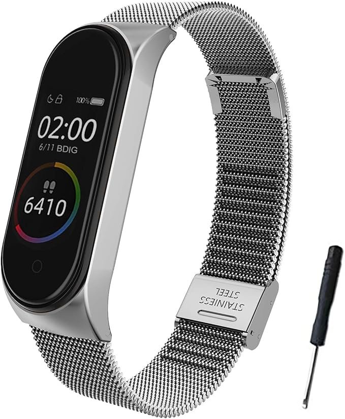 ETUI DO ZEGARKA XIAOMI MI BAND 4/3 SREBRNE Z BRANSOLETĄ ZAPINANY PASEK
