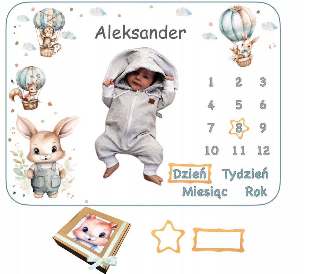 PREZENT NA BABY SHOWER FOTOKOCYK Z IMIENIEM DZIECKA NA KOCYKU MATA DO ZDJĘĆ