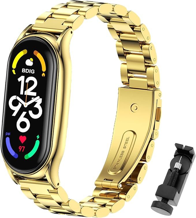 ETUI DO ZEGARKA XIAOMI MI BAND 7 ZŁOTE Z BRANSOLETĄ PASEK STAL NIERDZEWNA