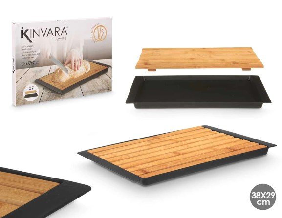 Deska do krojenia chleba bambusowa z tacką pojemnikiem na okruchy ZESTAW