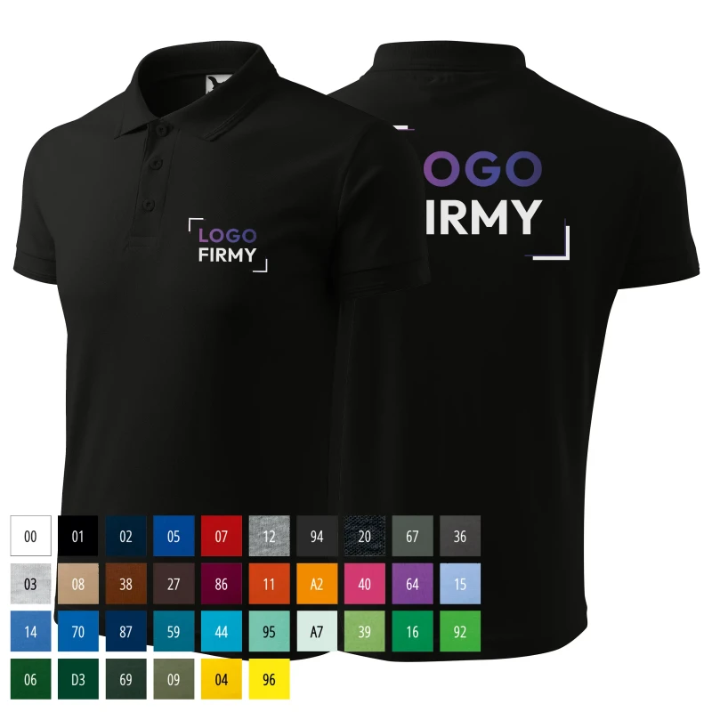 Koszulka czarna polo z logo na sercu i plecach męska z nadrukiem logo firmy 200g 203 koszulka polo WSZYSTKIE KOLORY