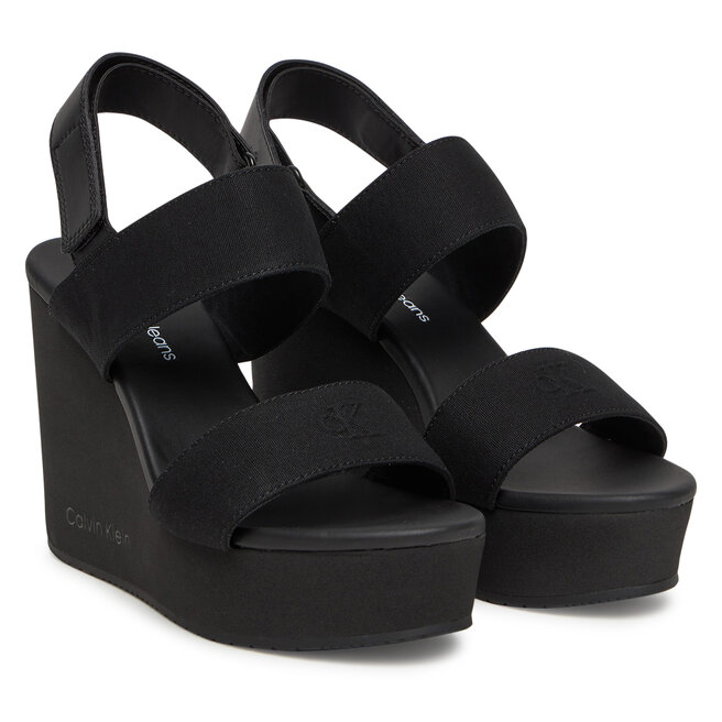 Sandały Calvin Klein Jeans Wedge Sandal Webbing In YW0YW01790 Czarny