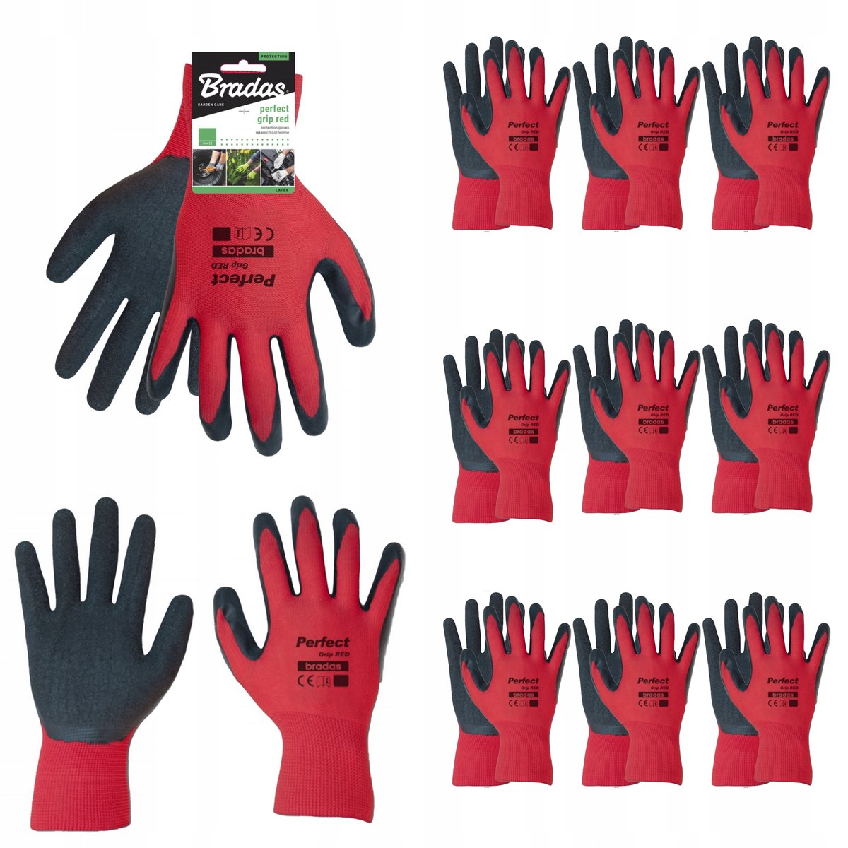 10 Par Rękawice Ochronne Mocne Lateksowe PERFECT GRIP RED rozmiar 9 L