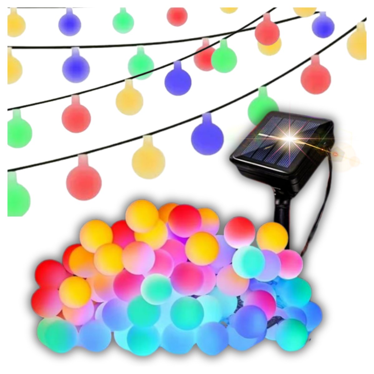 Girlanda Ogrodowa Solarna Świetlna Wodoszczelna Odporna Kulki Multikolor