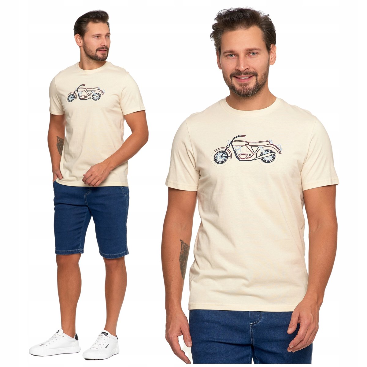 T-SHIRT MĘSKI HAFT MOTOCYKLA Koszulka krótki rękaw Bawełniana MORAJ 3XL
