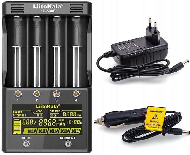 Zestaw ładowarka baterii akumulatorów LiitoKala Lii-500S 4 portowa zasilacz