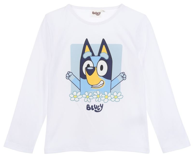 Bluzka dla dziewczynki, długi rękaw, Bluey, Ludo Studio, bawełna, poliester, kolor biały, rozmiar 104 cm