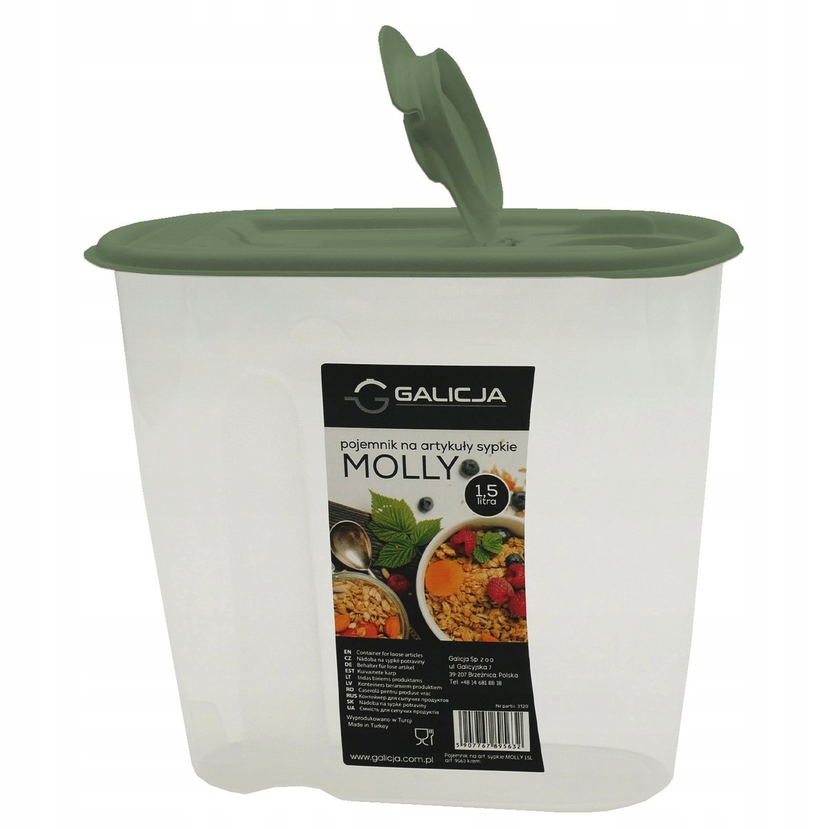 Pojemnik Na Żywność Produkty Sypkie Miarka Zielony 1,5L