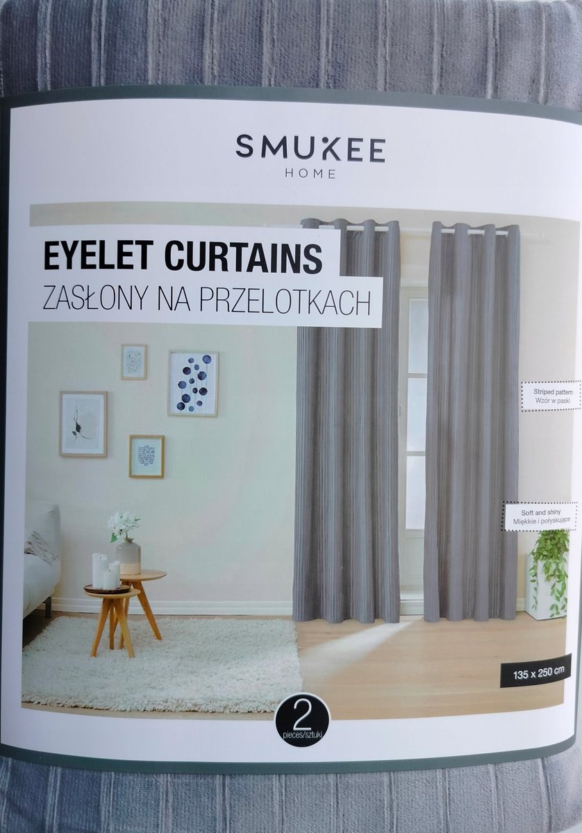 Zasłony welurowe aksamitne przelotkach kółkach Smukee 135x250 szare 421