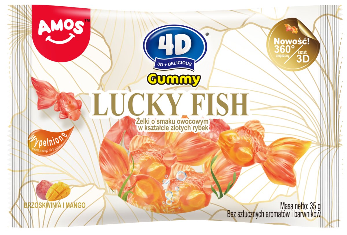 OWOCOWE ŻELKI 4D LUCKY FISH W KSZTAŁCIE ZŁOTYCH RYBEK Z DODATKIEM SOKÓW 35G