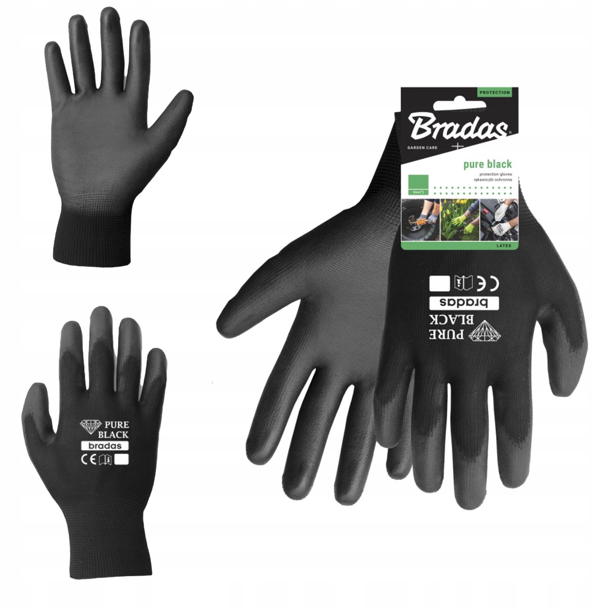 Rękawice Ochronne PURE BLACK powlekane poliuretan Rozmiar 8 M 1 Para