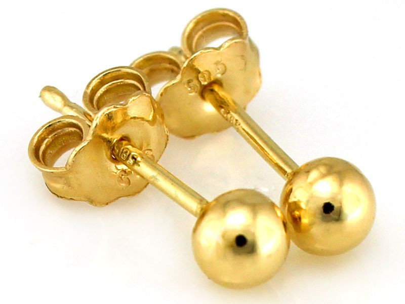 Złote kolczyki 585 gładkie kulki 3mm subtelne bez kamieni na sztyfcie