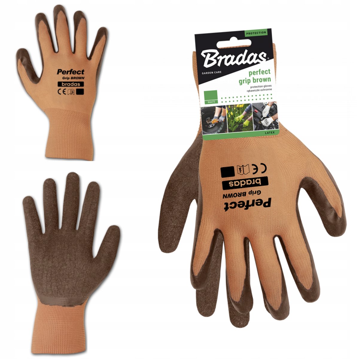 1 Para Rękawice Ochronne Perfect Grip Brown Lateksowe Rozmiar 9 L