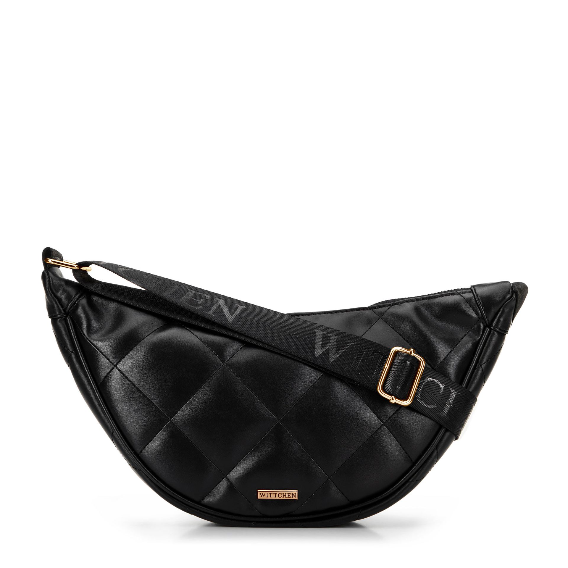 Damska torebka crossbody w geometryczne przeszycia czarno - złota
