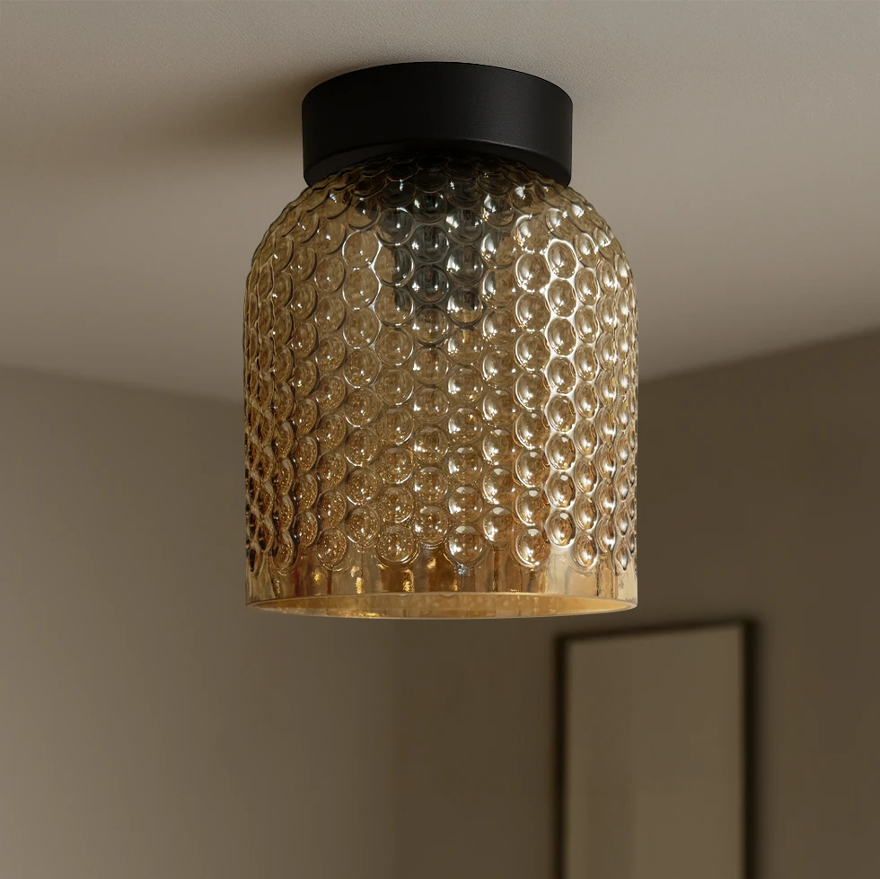 Lampa sufitowa z ozdobnym, bursztynowym kloszem K-5622 z serii CAPRI