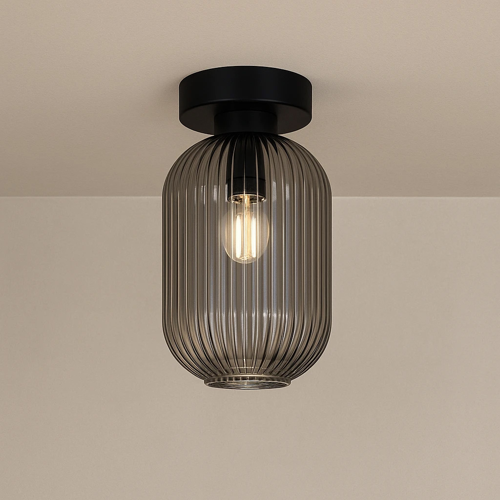 Lampa sufitowa ze szklanym, ryflowanym kloszem K-5752 z serii SILVA