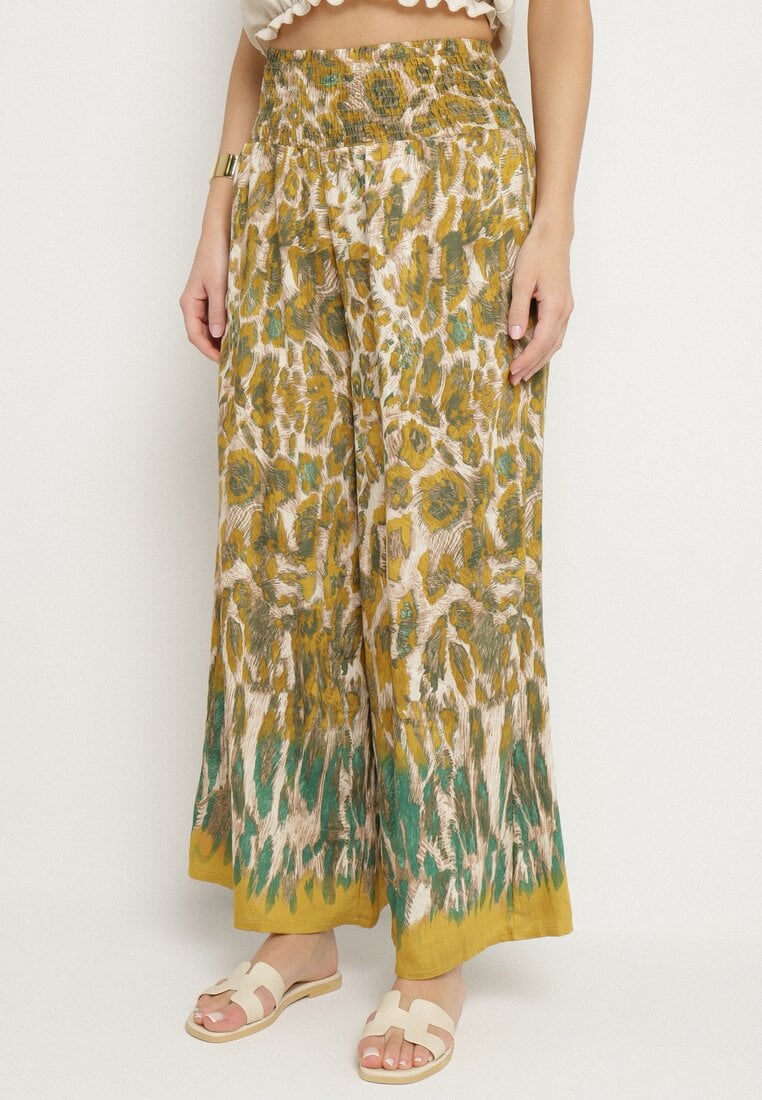 Beżowe Wiskozowe Spodnie o Szerokim Kroju z Wysokim Stanem Ellivana