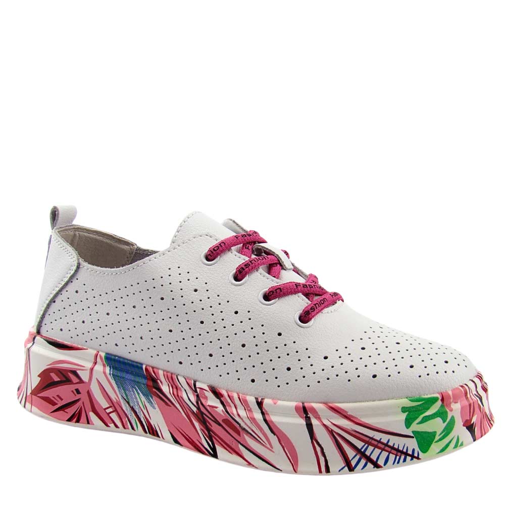 Vinceza 88017 damskie półbuty skórzane sportowe sneakersy ażurowe białe