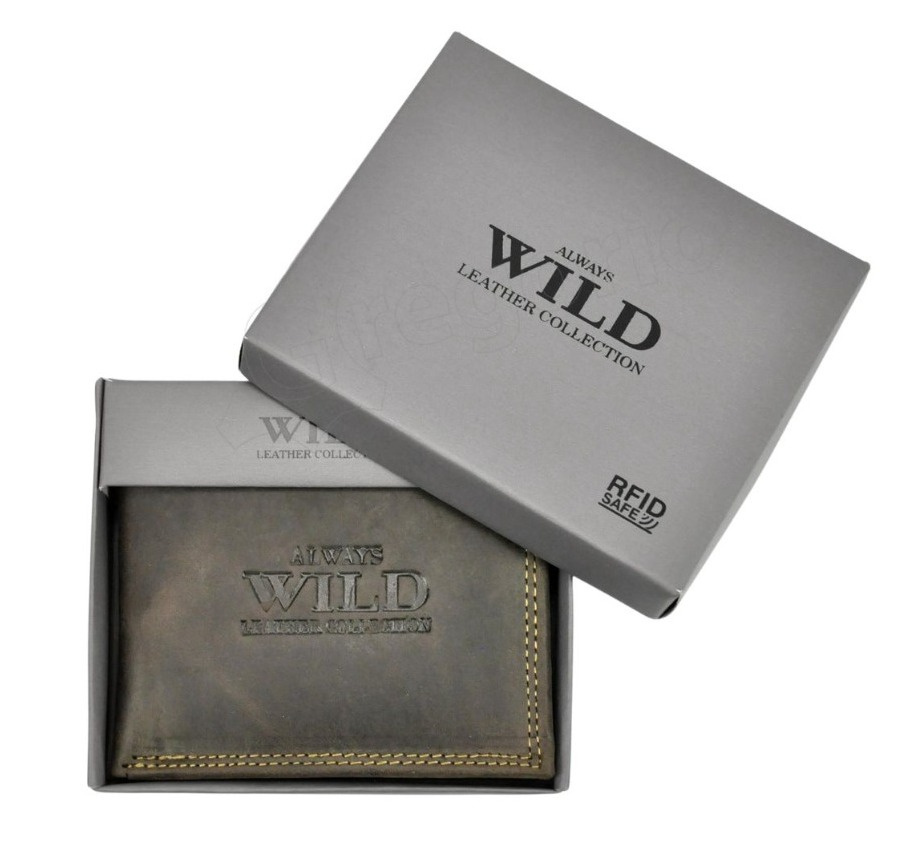 Portfel Męski Skórzany ALWAYS WILD Skóra Licowa Mały Poziomy RFID N0035-CHM/8700 BRĄZOWY 10 x 9 x 2 [cm]