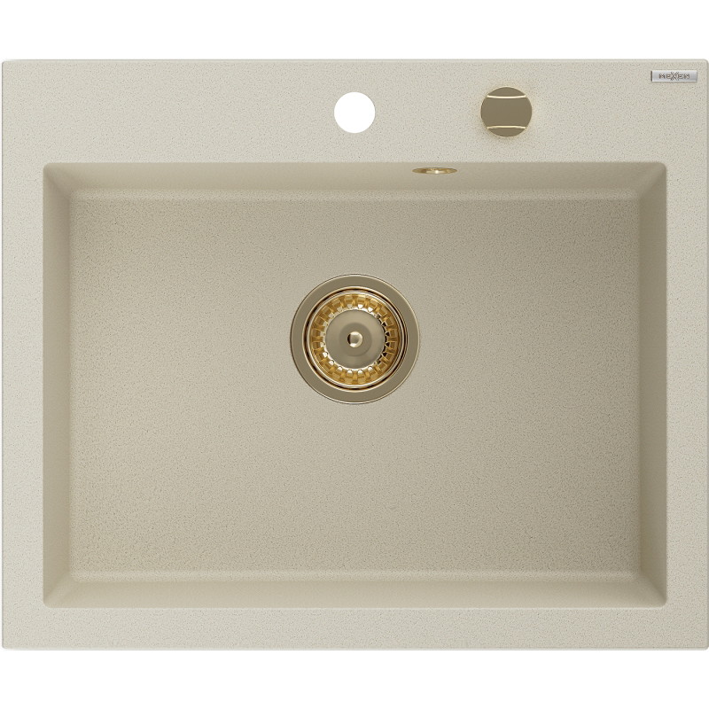 Mexen Elix zlewozmywak granitowy 1-komorowy 600 x 500 mm, beżowy, syfon złoty - 6525601005-69-G