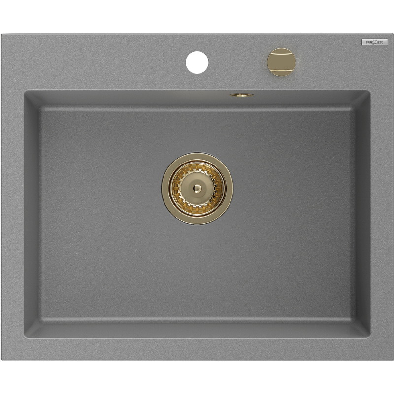 Mexen Elix zlewozmywak granitowy 1-komorowy 600 x 500 mm, szary, syfon złoty - 6525601005-71-G