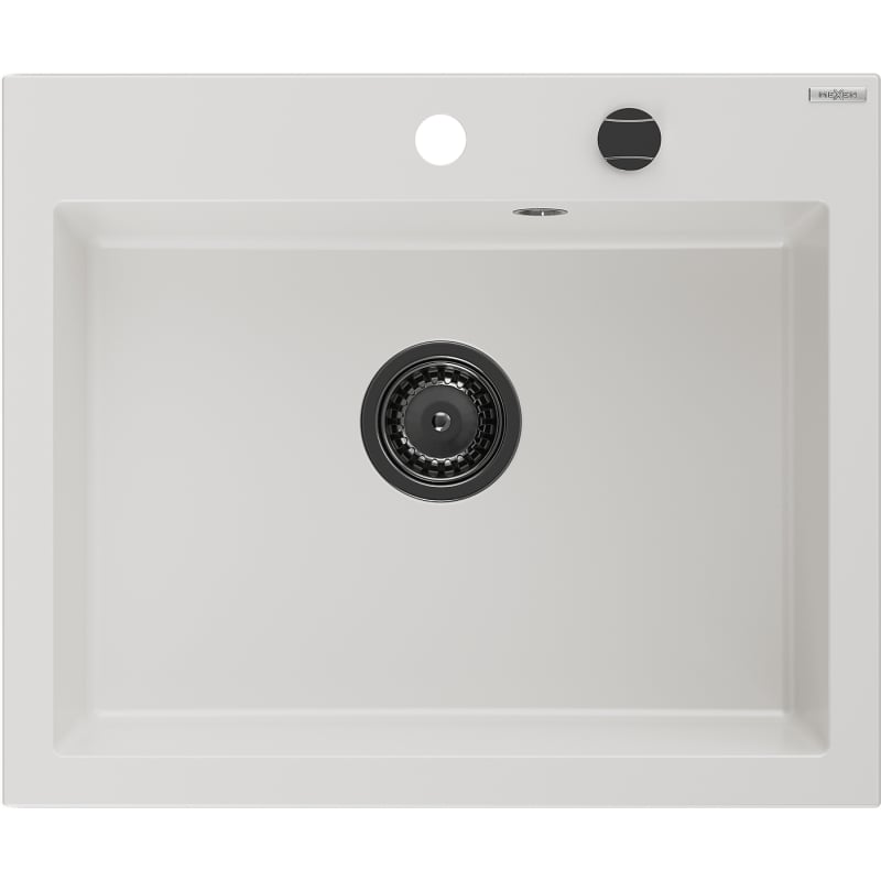 Mexen Elix zlewozmywak granitowy 1-komorowy 600 x 500 mm, biały, syfon czarny - 6525601005-20-B