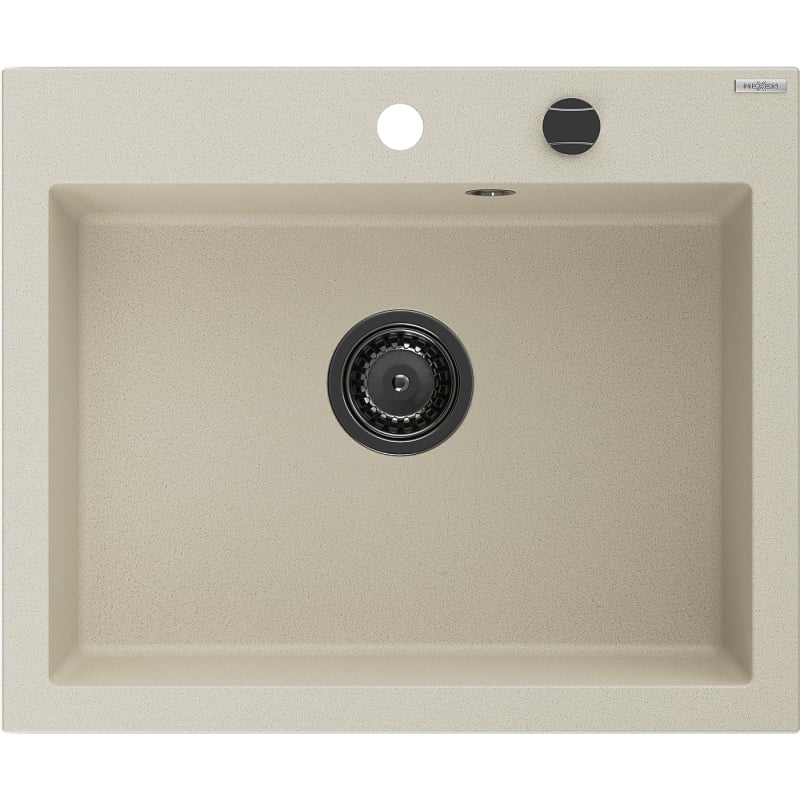 Mexen Elix zlewozmywak granitowy 1-komorowy 600 x 500 mm, beżowy, syfon czarny- 6525601005-69-B