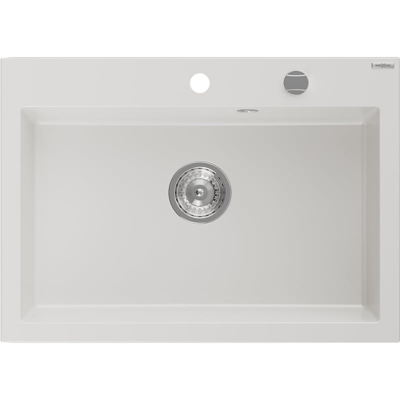Mexen Elix zlewozmywak granitowy 1-komorowy 700 x 500 mm, biały, syfon chrom - 6526701005-20