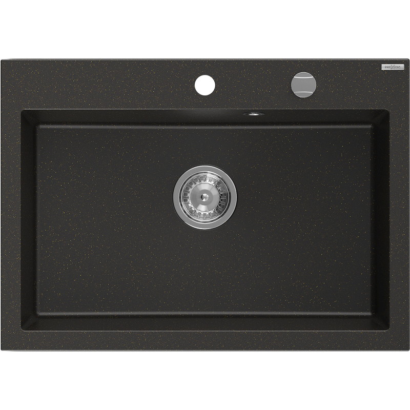 Mexen Elix zlewozmywak granitowy 1-komorowy 700 x 500 mm, czarny/złoty metalik, syfon chrom - 6526701005-75
