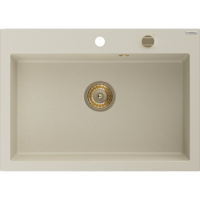 Mexen Elix zlewozmywak granitowy 1-komorowy 700 x 500 mm, beżowy, syfon złoty - 6526701005-69-G
