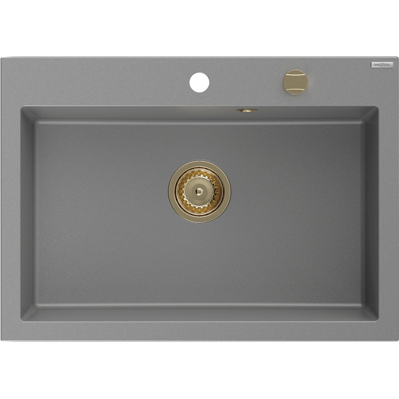 Mexen Elix zlewozmywak granitowy 1-komorowy 700 x 500 mm, szary, syfon złoty - 6526701005-71-G