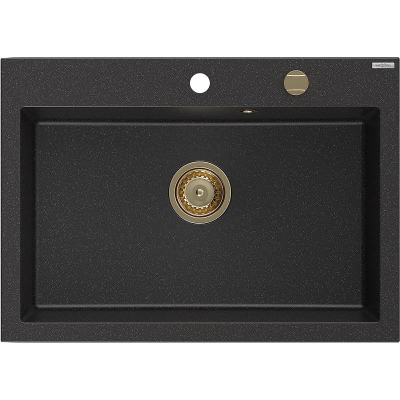 Mexen Elix zlewozmywak granitowy 1-komorowy 700 x 500 mm, czarny/srebrny metalik, syfon złoty - 6526701005-73-G